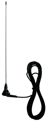 Wideband VHF tapered stainless steel whip, OB base & 8.0m RG58, 148-175MHz, 50W, 2.1dBi – 450mm